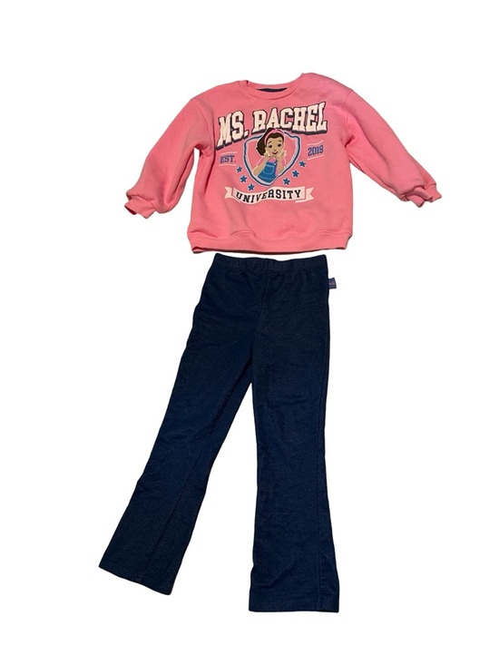 Ms. Rachel Other - Ms. Rachel 2 Piece Outfit Set Girls 5T Pink Sweatshirt Navy Pants
